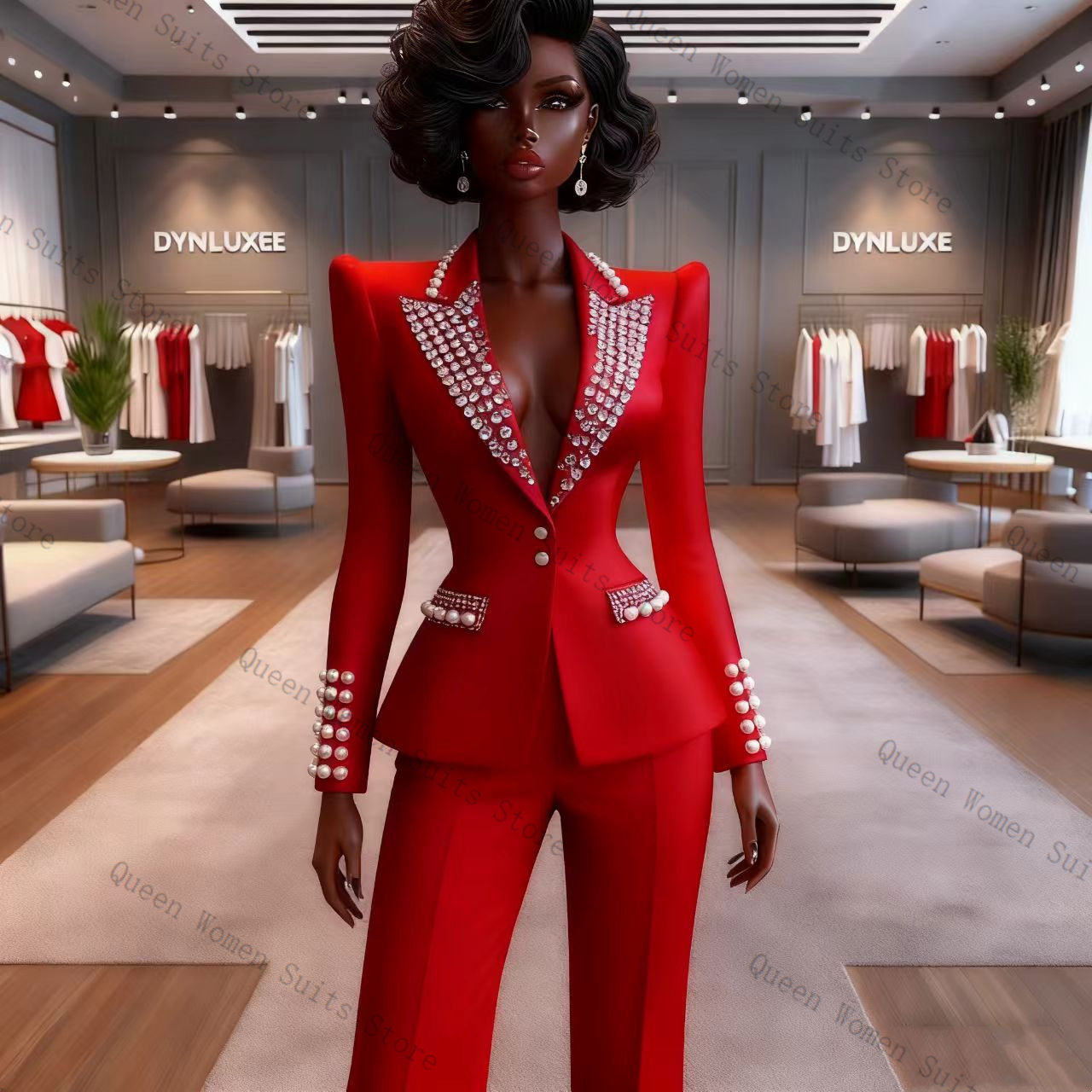 Women'S Red Formal Wear - Conjunto de Pantalones de Traje Rojo