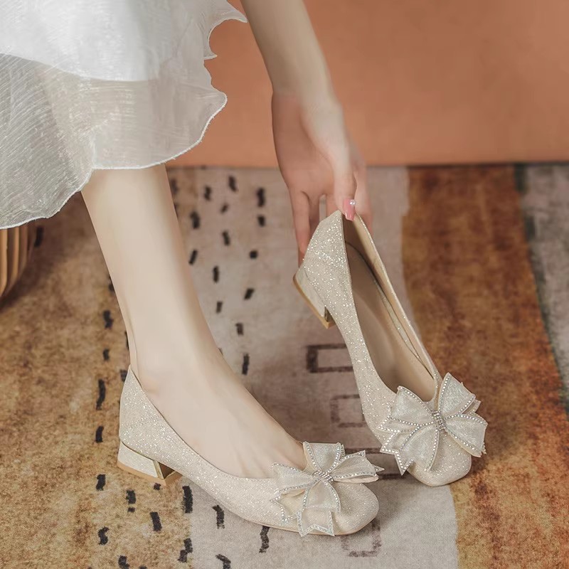 Womens Heels - Zapatos de boda bajos con suela