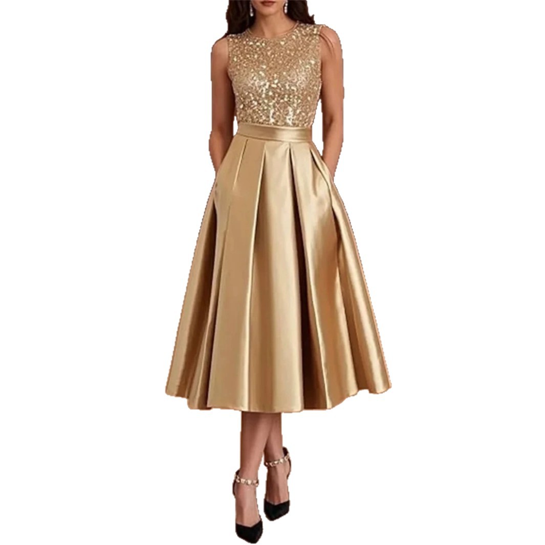 Midi Dress - Vestido Midi de Satén con Lentejuelas