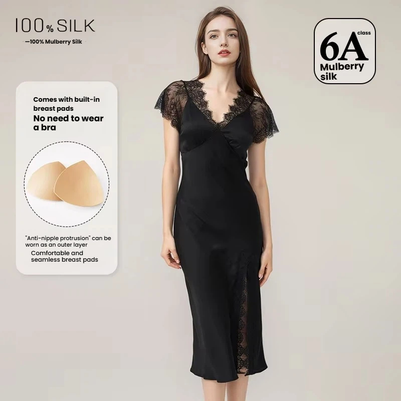 Lace Dress - Camisón sexy de encaje de seda