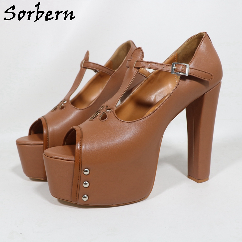 Pump Heel Block - Sorbern, zapatos de tacón marrones mate