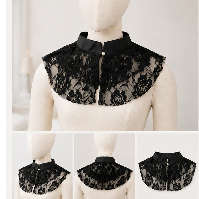 Lace Dress - Elegante Cuello Falso de Encaje Floral
